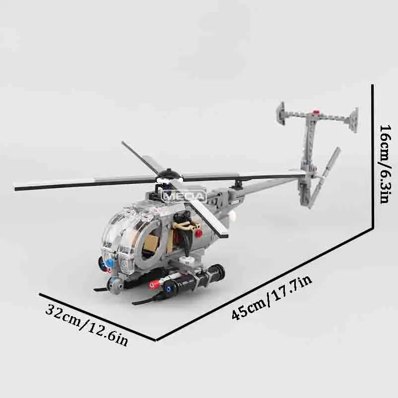 مجموعة كتل بناء قاذفة AH-6 للأطفال ، نموذج طائرة عسكرية ، التجميع الذاتي ، هدية عيد الميلاد ، ضوء الطيور الأمريكي ، ألعاب طوب الطائرة الدوار