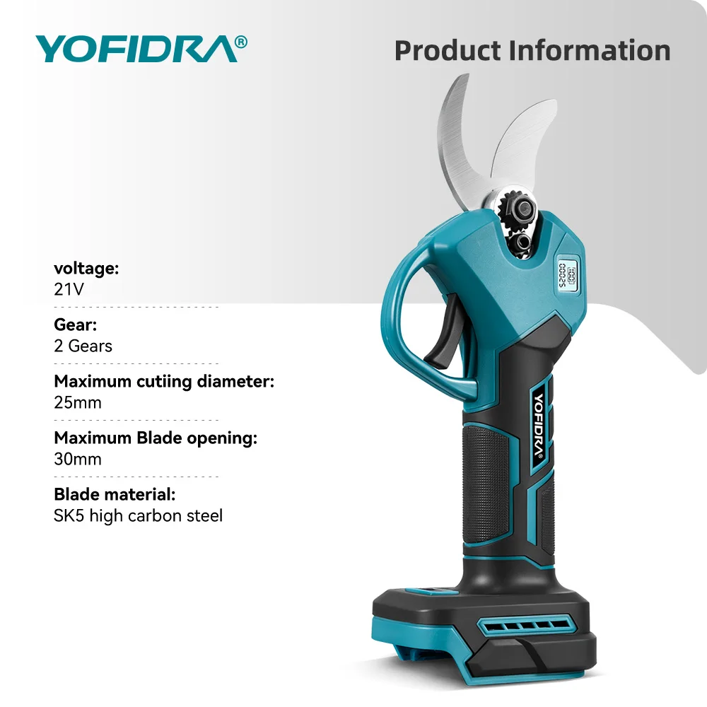 YOFIDRA 30mm 2 Gears Brushless Electric Scissors Cordless Pruner Shear Pruning Tree Branches Cutter For Makita 18V Battery Pin
