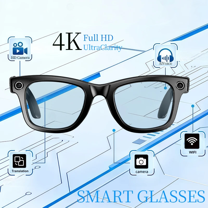 2026 800W 4K UHD Camera Smart AI Glasses Recording Videos Photo Recognition Al Voice Translation 270mAh Bluetooth Smart Glasses
