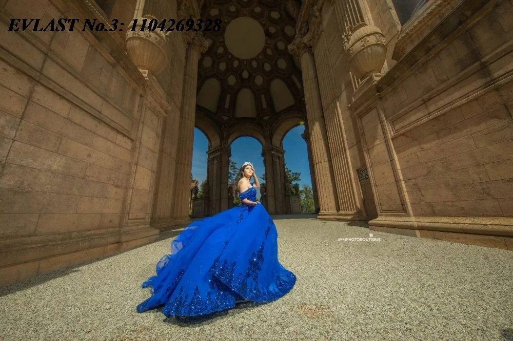 EVLAST personalizado azul real lentejuelas vestido para quinceañeras vestido De baile apliques rebordear escalonado dulce 16 Vestidos De 15 Anos E3Q112