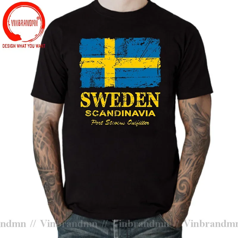 Vintage Look Sverige Flag Of Sweden T Shirt Swedish Jersey Tre Kronor Gift T-Shirt Sweden Sverige Coat of Arms T Shirts men Tops