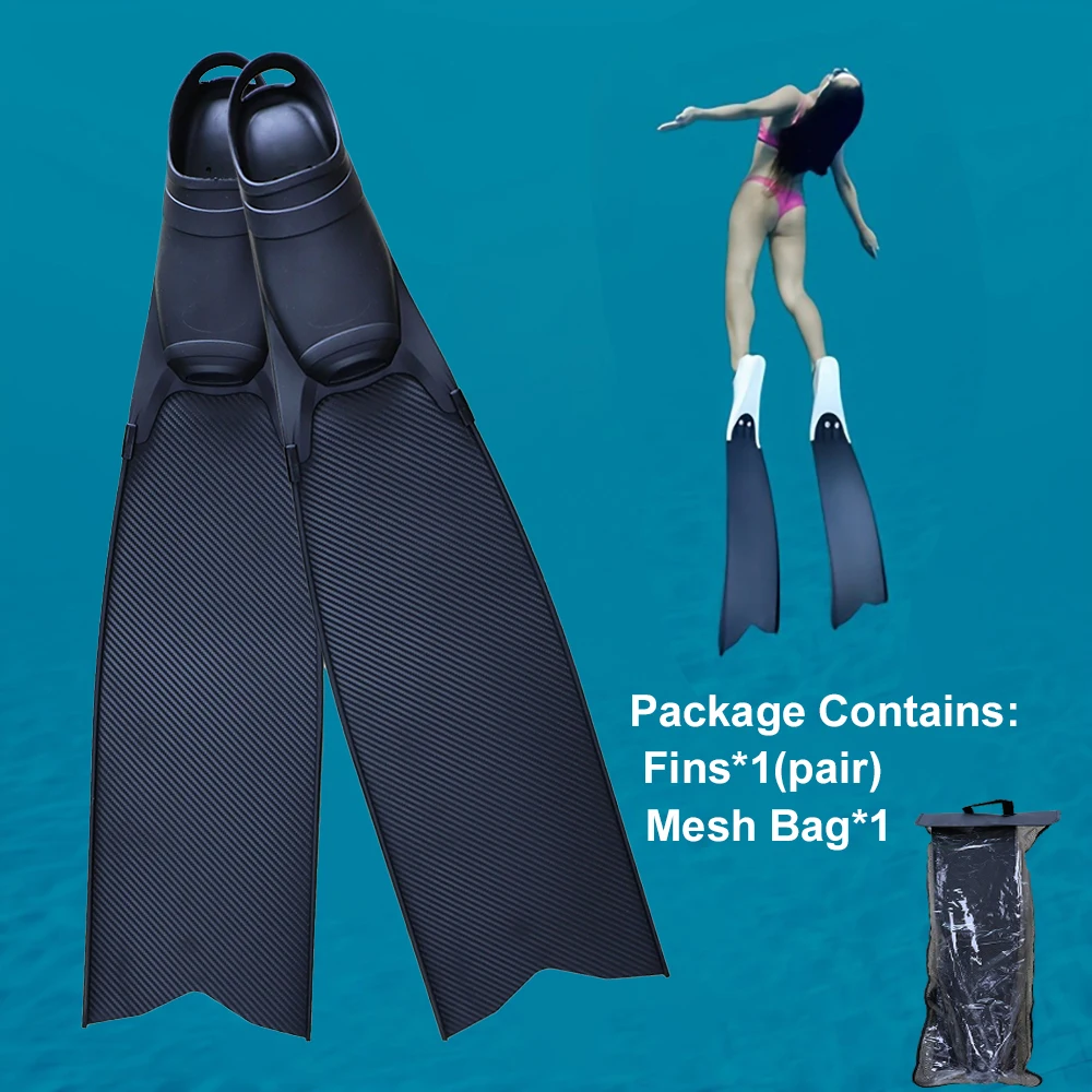 Vollständige Tauchflossen, professionelle Schnorchelflossen, Strandschuhe mit langen Flossenblättern für Freitauchen, Speerfischen, Freitauchflossen – Detail 5