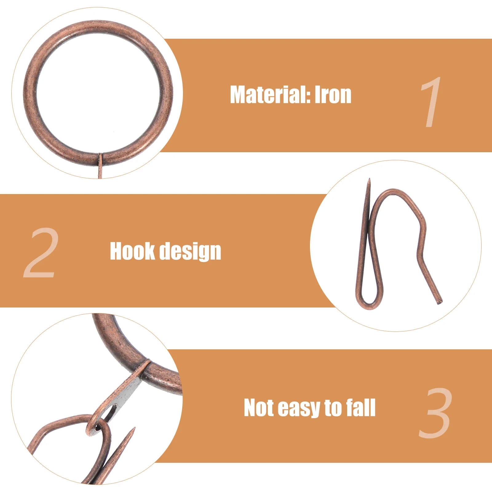 

40Sets Iron Curtain Fixing Ring Good Durability Easy to Use Spare for Daily Needs Curtain Rings Rings with Hooks