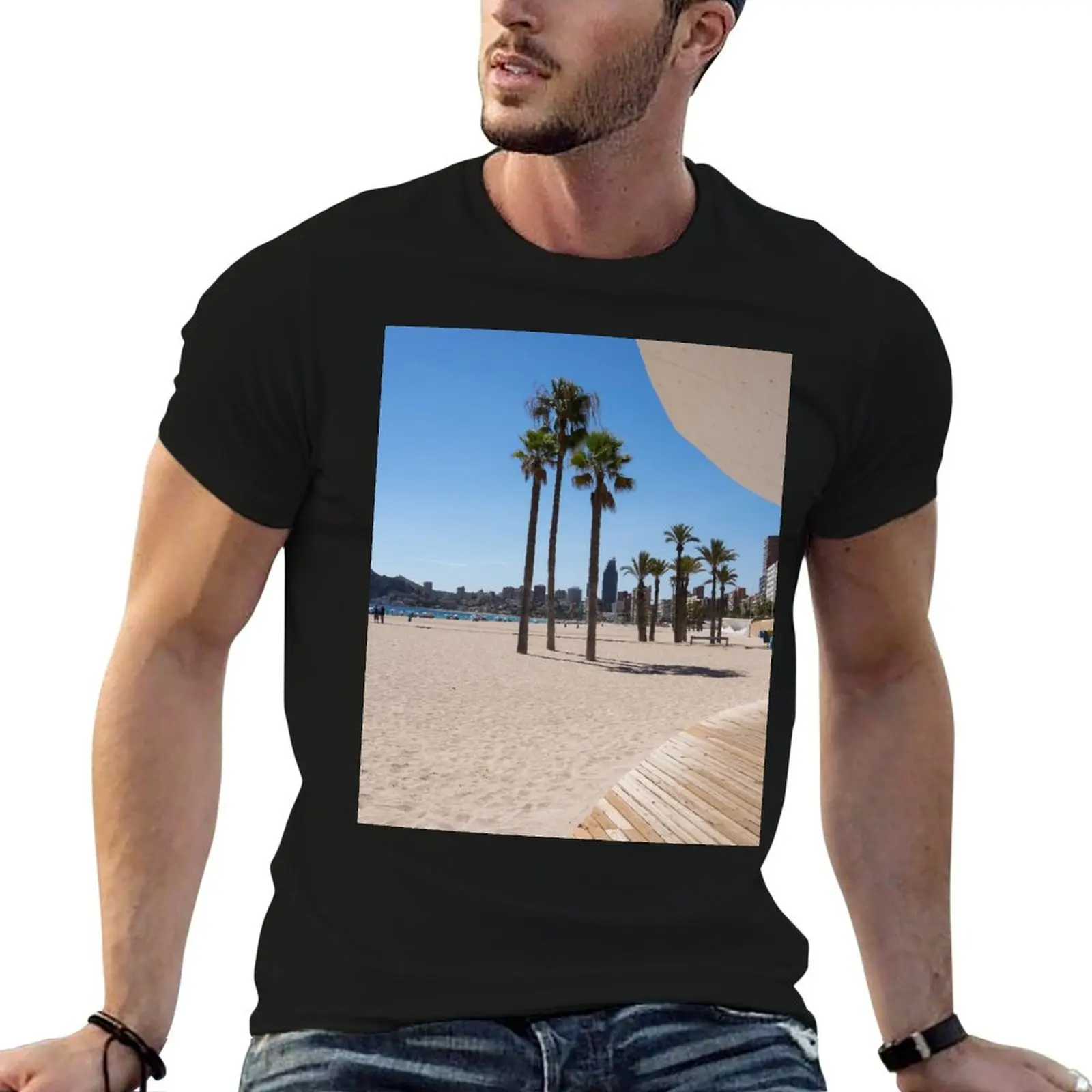 Praia de Alicante. Camiseta masculina de algodão macio, camiseta engraçada com humor negro, camiseta masculina de luxo