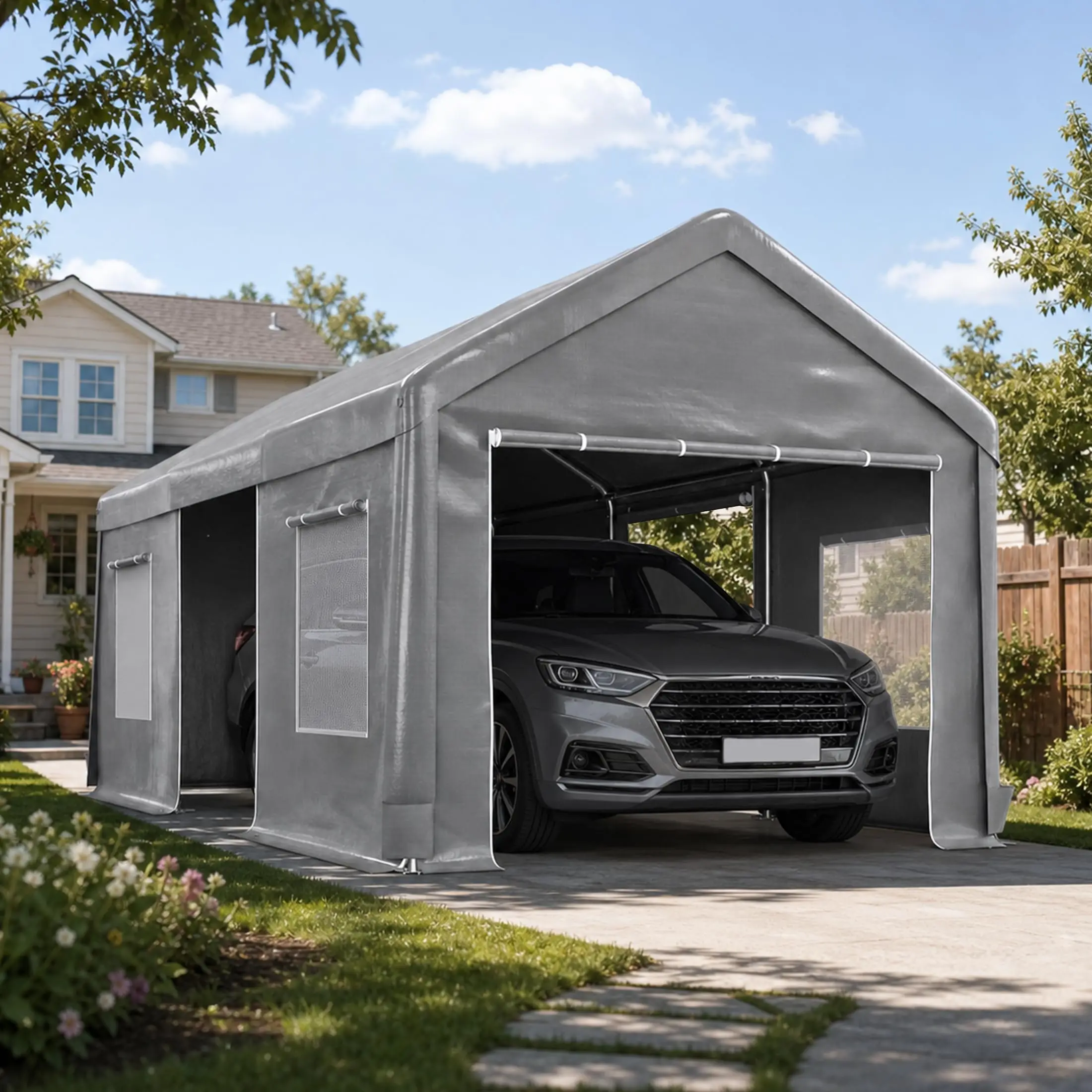 10x20ft Heavy Duty Carport Portable Garage Car Canopy with All-Season Tarp