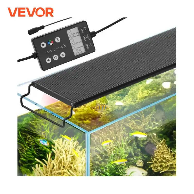 VEVOR Aquarium Light with LCD Monitor 22W Adjustable Brightness - Aluminum Alloy Shell Extendable Brackets for 24