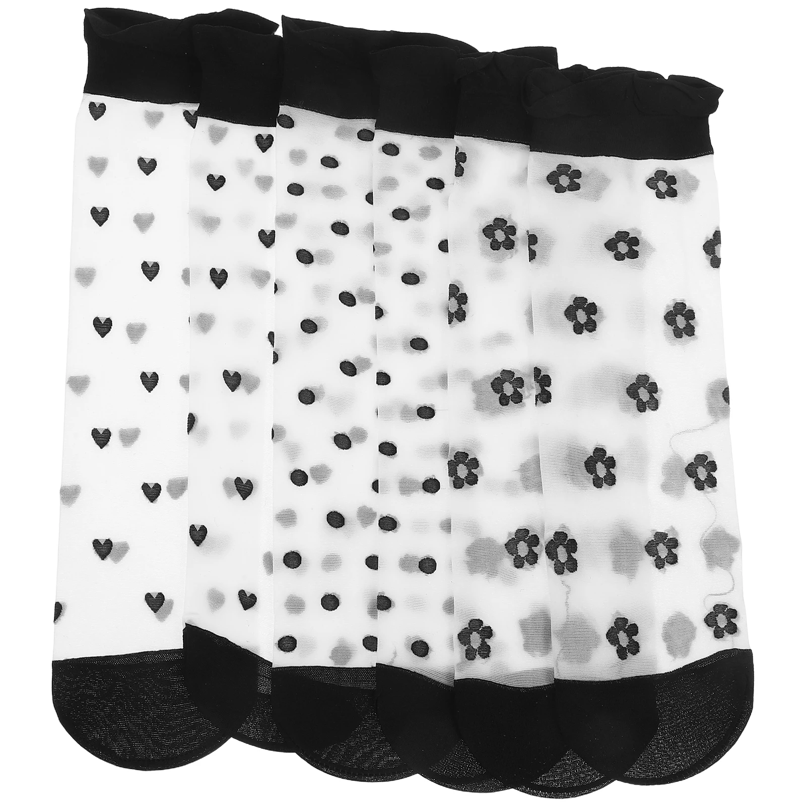 

Black White Mid Tube Socks Lace Mesh Women Breathable Sheer Ankle Socks Summer Transparent Flower Dot Design for Casual