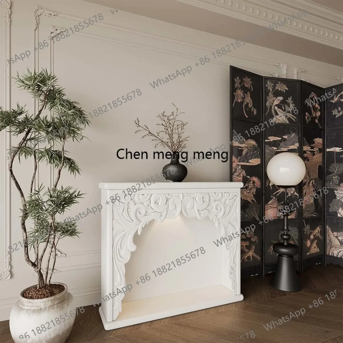 

Горячая распродажа: Декоративный шкаф-камин во французском стиле с резьбой, подсветкой и местом для хранения, для гостиной/прихожей.