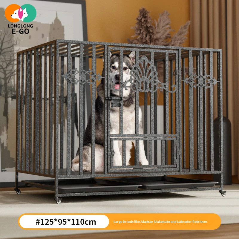 125cm Foldable Thick Square Tube Dog Cage Separate Toilet Tray Anti Bite Structure For Golden Retriever Corgi  Pets