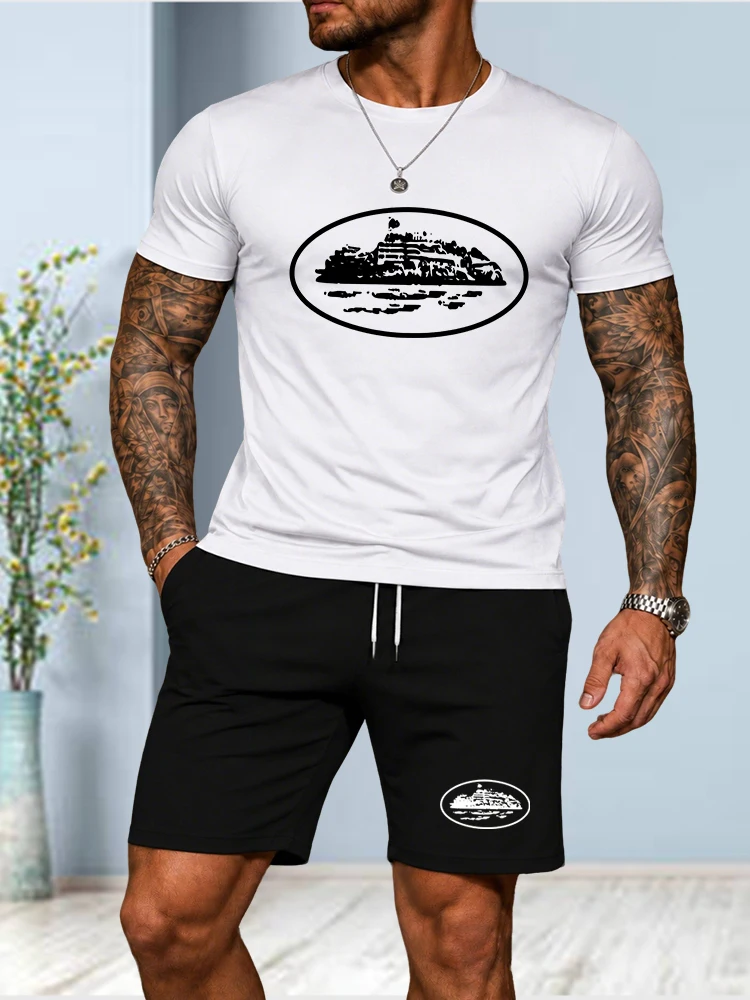 2026 Summer New Small Boat Printed Two-piece T-shirt and Shorts Loose Round Neck Breathable Half Sleeve Casual Fashion Brand view 2