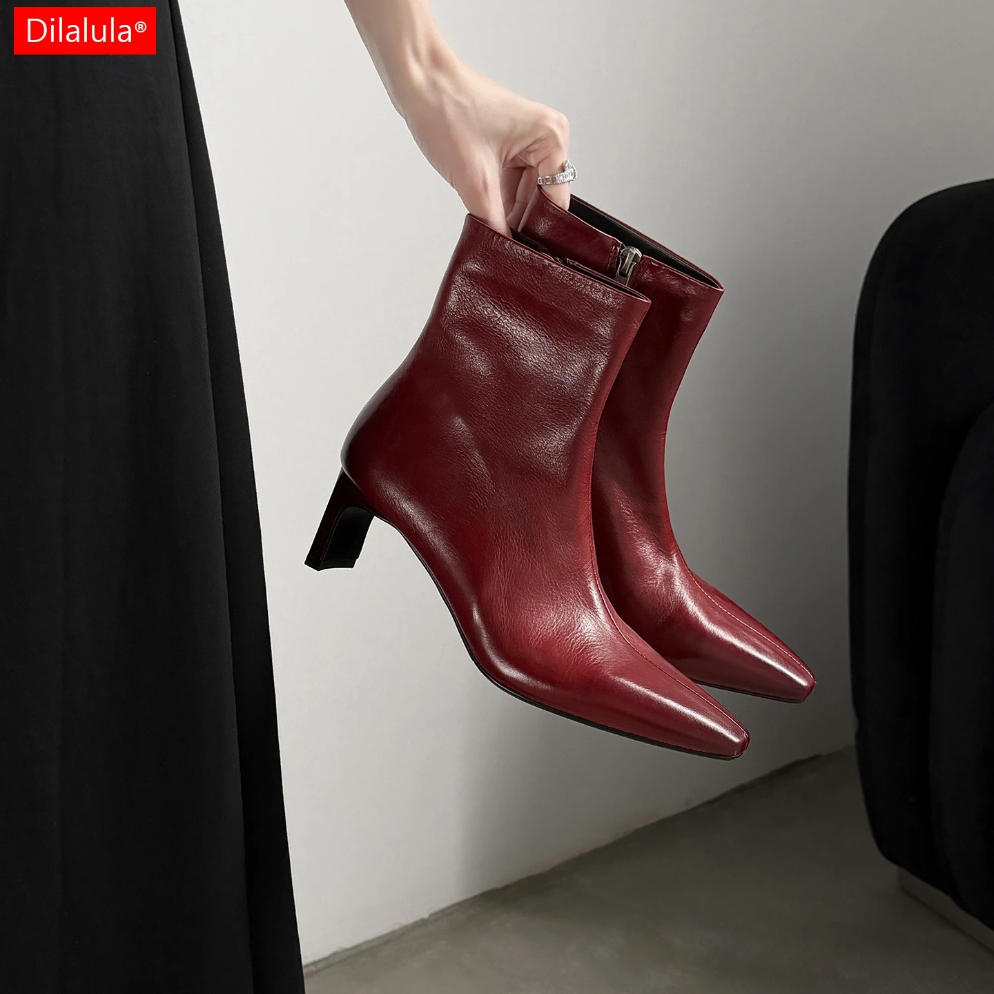 Dilalula 2027 Women Square Toe High Heel Ankle Boots Real Washed Leather Short Booties Lady Fashion Dress Boots Party Dating