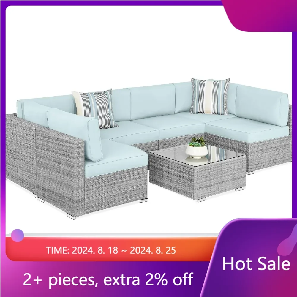 

Coffee Table Cafe Table and Chair Set for Coffee 7-Piece Modular Outdoor Sectional Wicker Patio Conversation Set W/ 2 Pillows