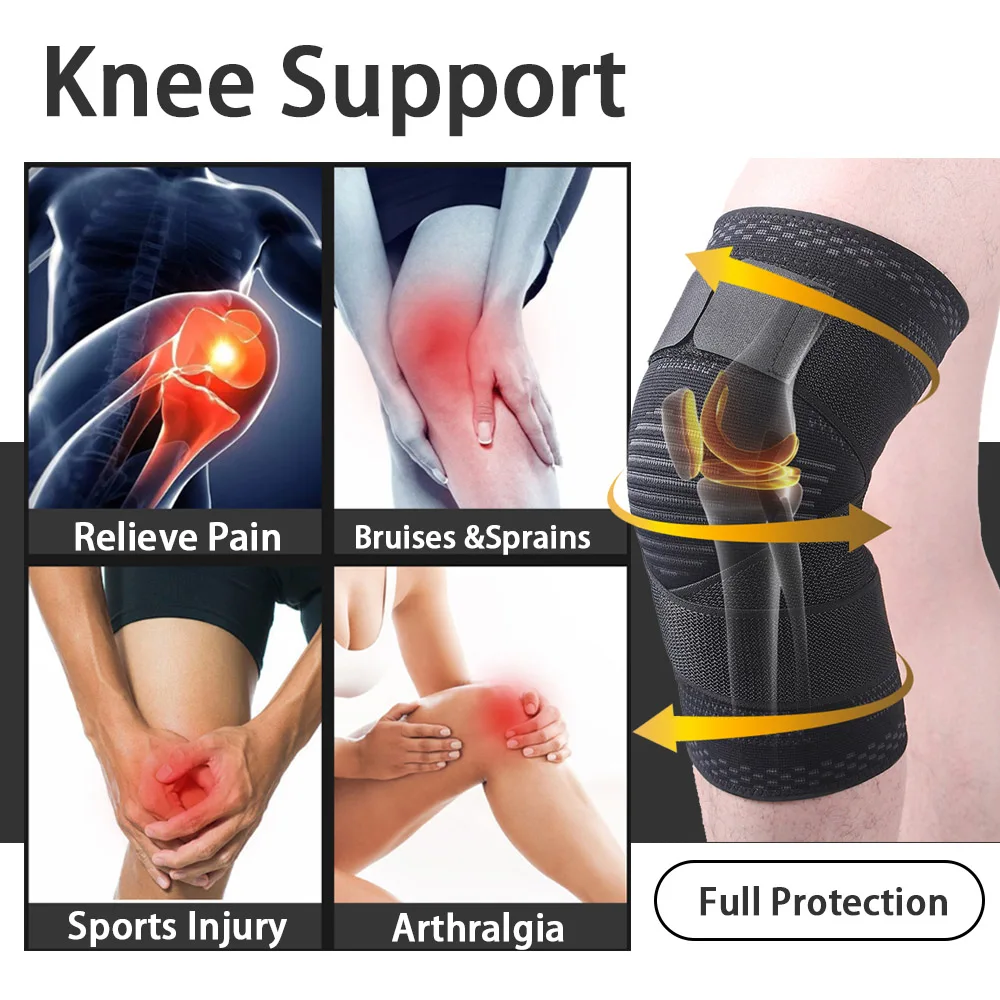 1PC Compression Knee Braces with Bandage Sports Running Basketball Fitness Volleyball Knee Sleeves Comfort Elasticity Knee Pad