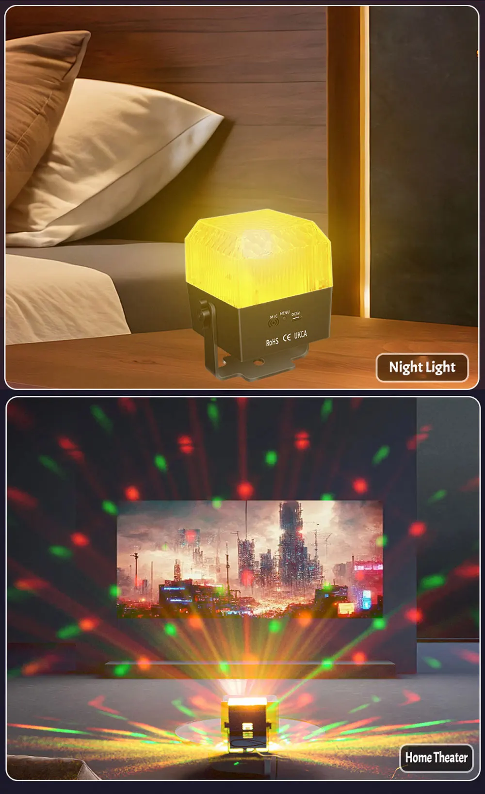 RGB Atmosphere Stage Light, Music Sync Color Changing Disco Ball, USB LED Strobe Night Light for Home Party KTV Bedroom Decor