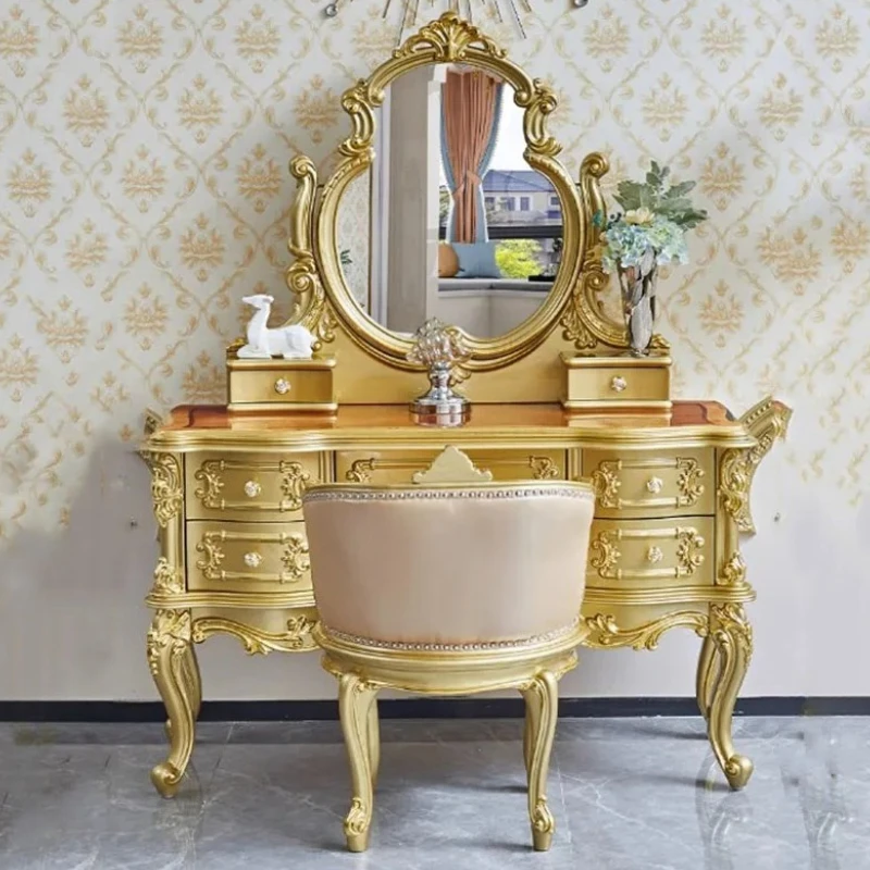 

European Aesthetic Dresser Sets Cabinet Desings Wood Luxury Drawer Bedroom Makeup Table Mirror Hotel Toaletka Bedroom Furniture