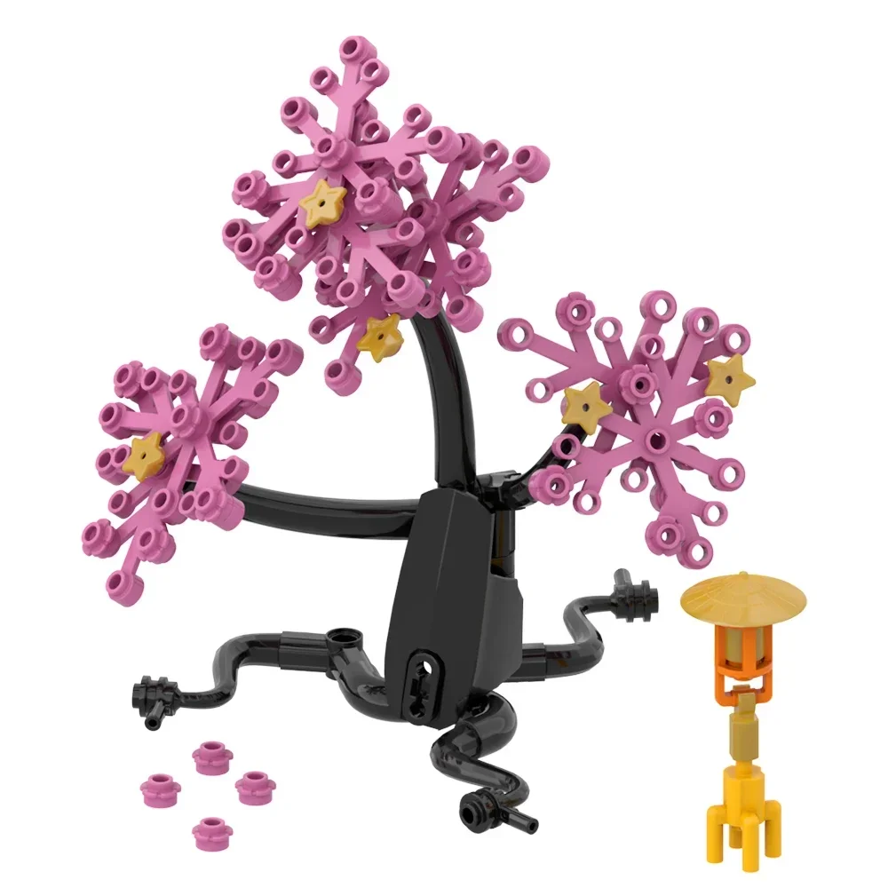 MOC Carrozza di fiori di ciliegio Blocchi di costruzione Albero di ciliegio rosa Scena romantica da favola Modello di assemblaggio Regalo di compleanno Giocattolo per bambini