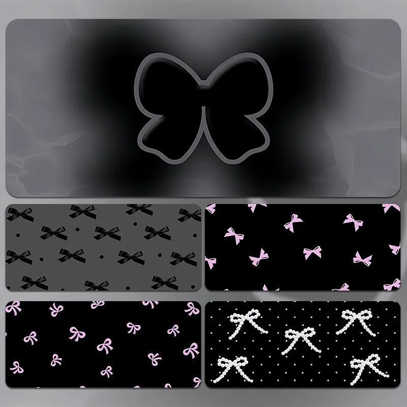 Sweet Black Full Creen Bowknot Rubber Desk Pad Mouse Mat Non-Slip Small Large Home Office Desk Mat Carpet Pc Laptop Keyboard Mat