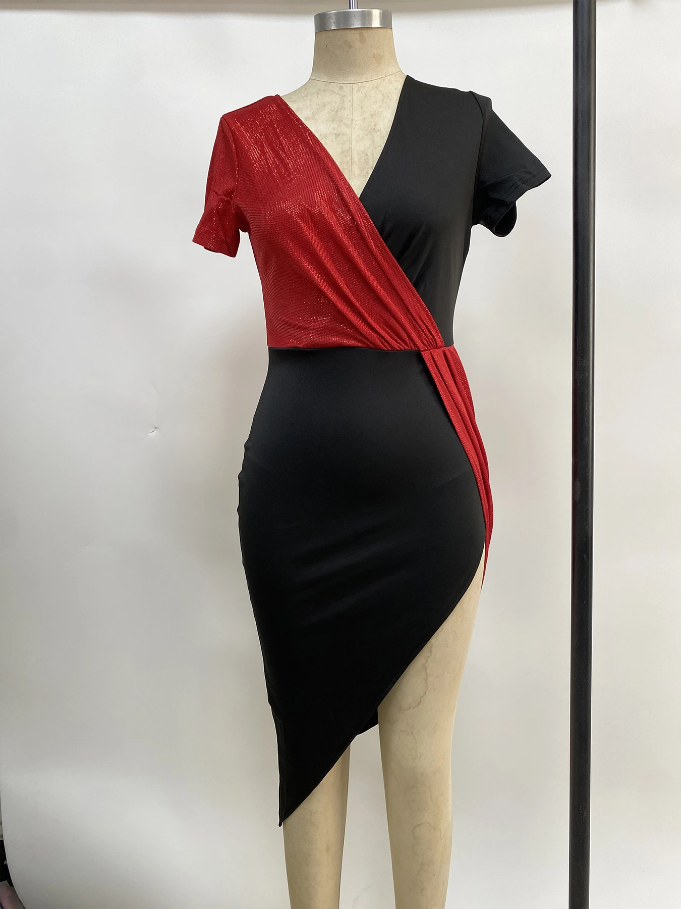 2024 bright color national wind high waist pure color temperament commuter skirt short-sleeved waist dress