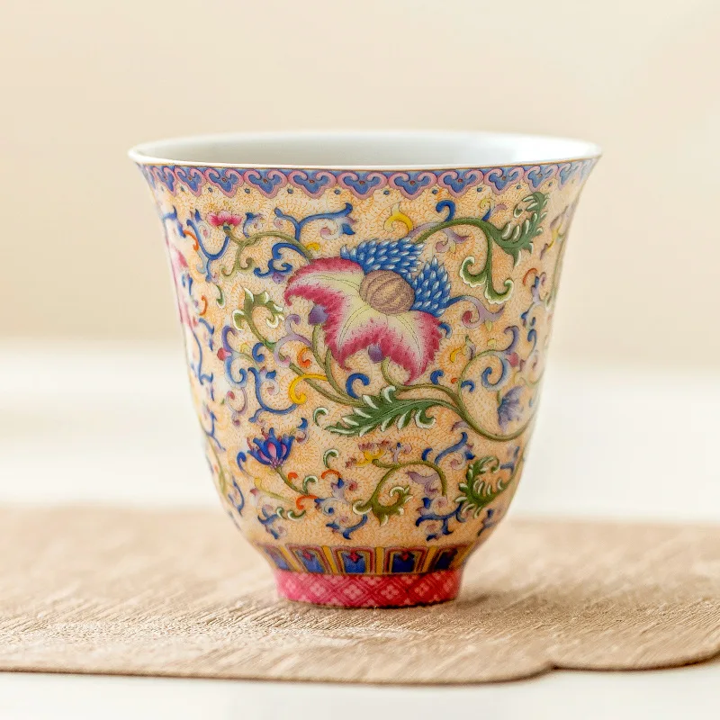 95MLChinese Enamel Color Smelling Cup Women's High-value Teacup Kung Fu Tea Tasting Cup Portable Master Cup Tea Set Accessories