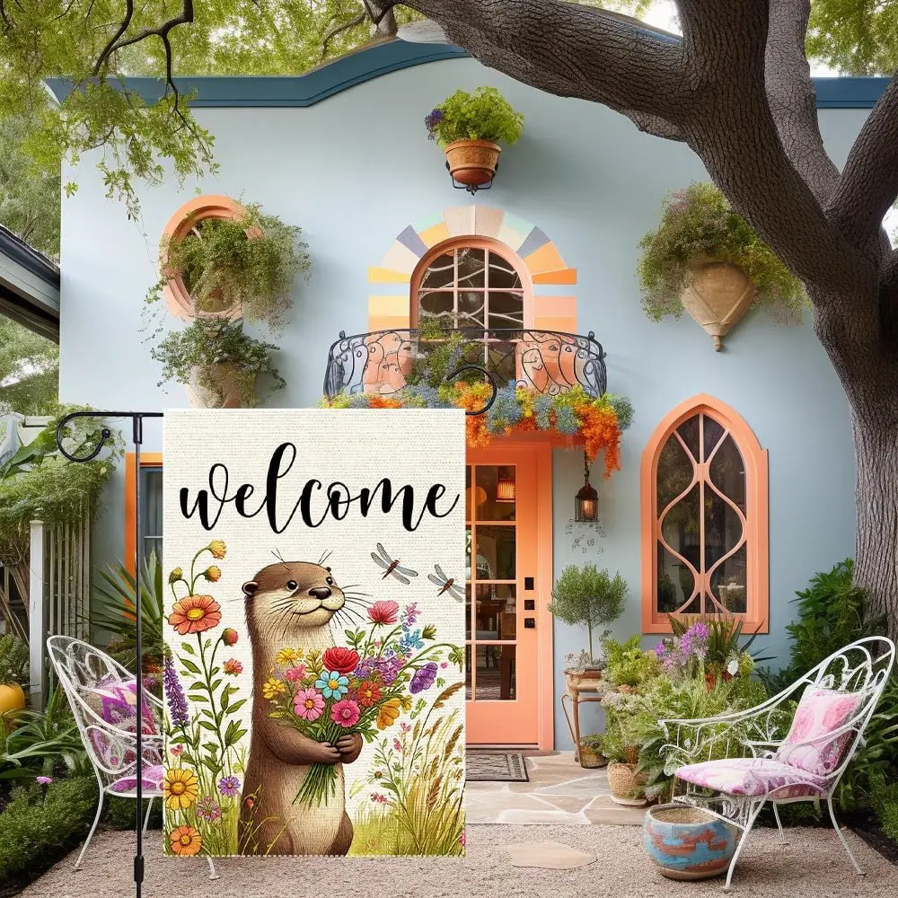 Wecome Spring Summer Garden Flag 12x18 Inch Leaves Small Yard Vertical Double Sided Burlap Farmhouse Seasonal for Lawn Outdo EEZ