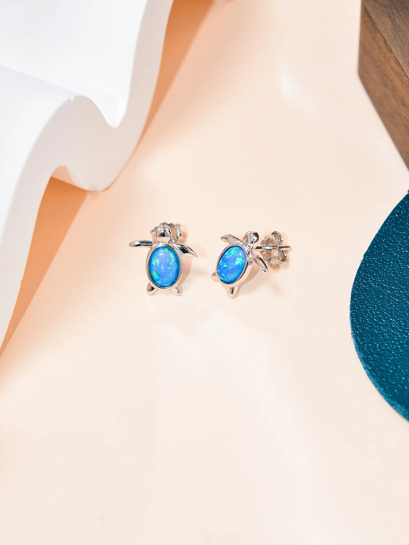 Sterling 925 Silver Turtle-shape Women's Earrings Inlaid with Blue Opal, Lovely Style for Animal Protection Party or as a Gift