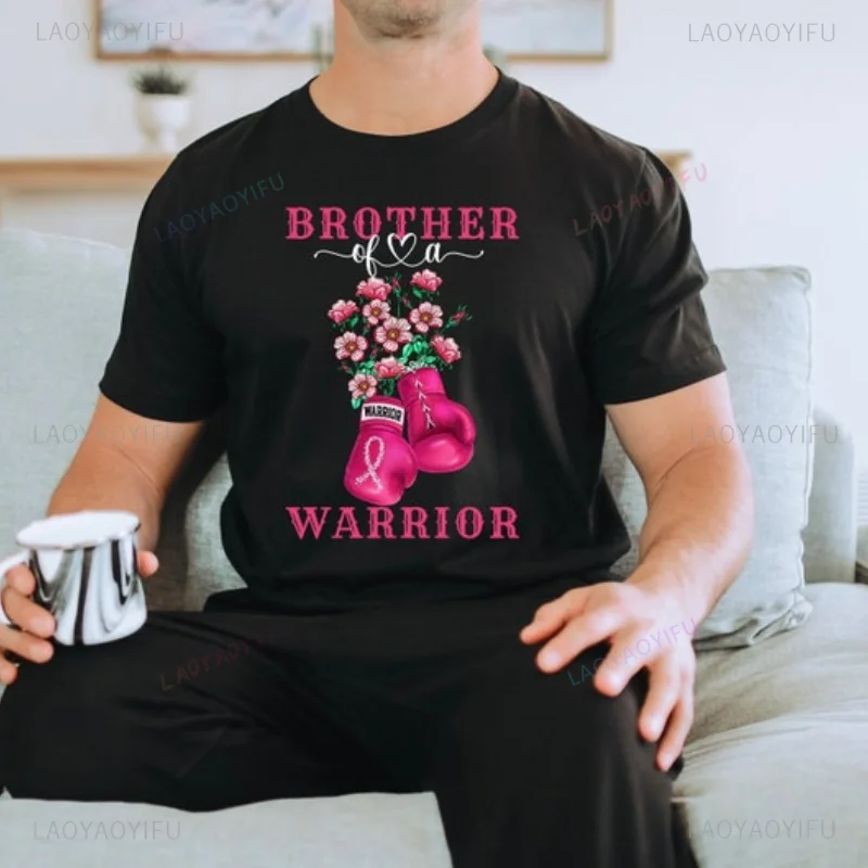 Breast Cancer Brother Men Graphic T Shirts Brother of A Warrior Sister Pink Family Breast Cancer Ribbon Awareness Cotton Tops