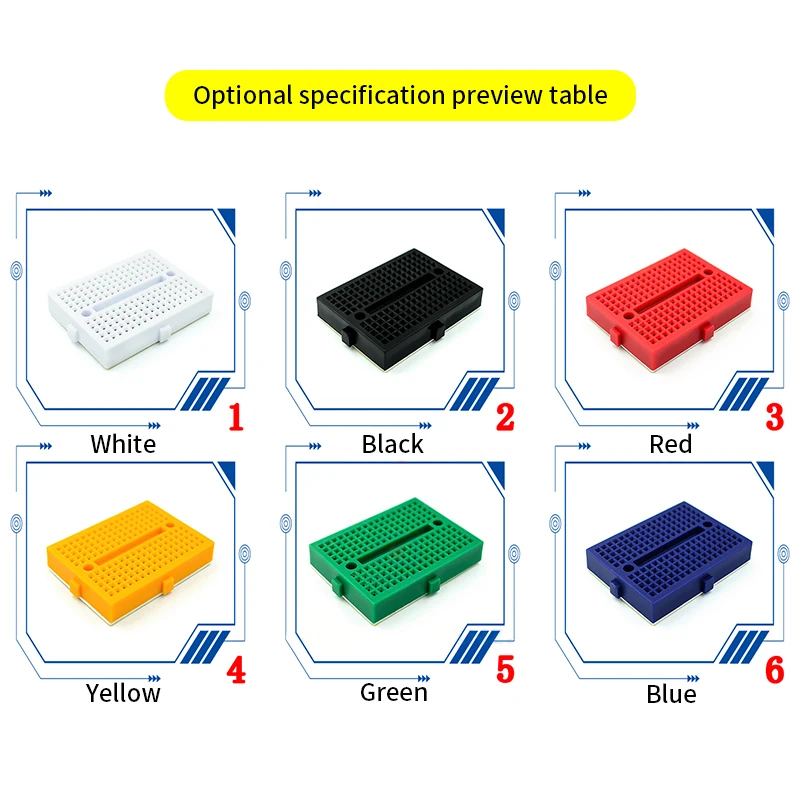 6pcs/7pcs Mini Breadboard Solderless SYB-170 ZY-25 PCB Circuit Board Test Board White Black Red Yellow Blue Green DIY Kit image 4