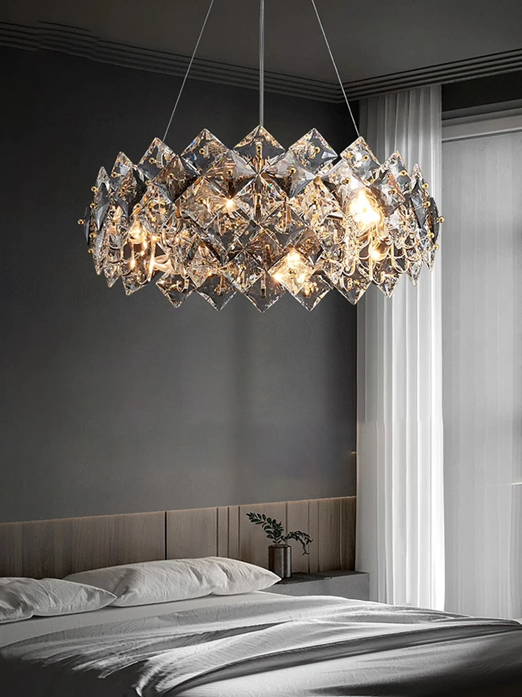 

All brass round smoke grey crystal LED modern ceiling chandelier ，living room, dining room home decor, customisable