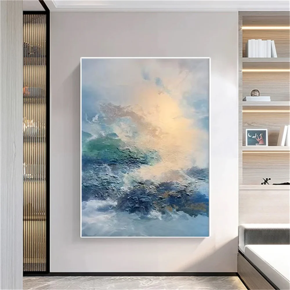

100% Handmade Abstract Oil Paintings on Canvas Art Blue Texture Mural For Home Decor Wall Pictures Living Room Trim As a Present