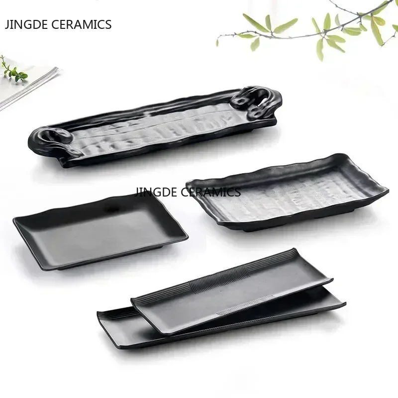 Black Scrub Striped Barbecue Meat Sushi Plate Melamine Kitchen Cutlery Korean Cuisine Saury Fruit Dessert Sushi Storage Plate