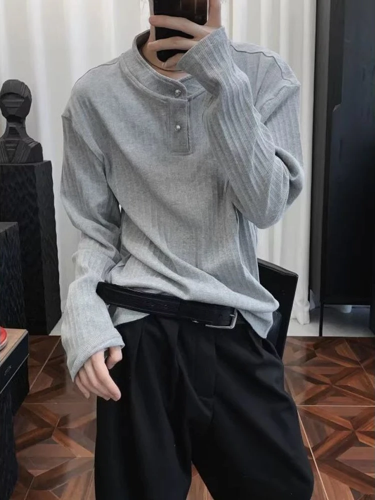 

Мужские серые рубашки поло с длинными рукавами, осенние футболки с воротником, повседневные топы, ретро субкультура, модная уличная одежда в стиле эмо, верхняя одежда в стиле Харадзюку