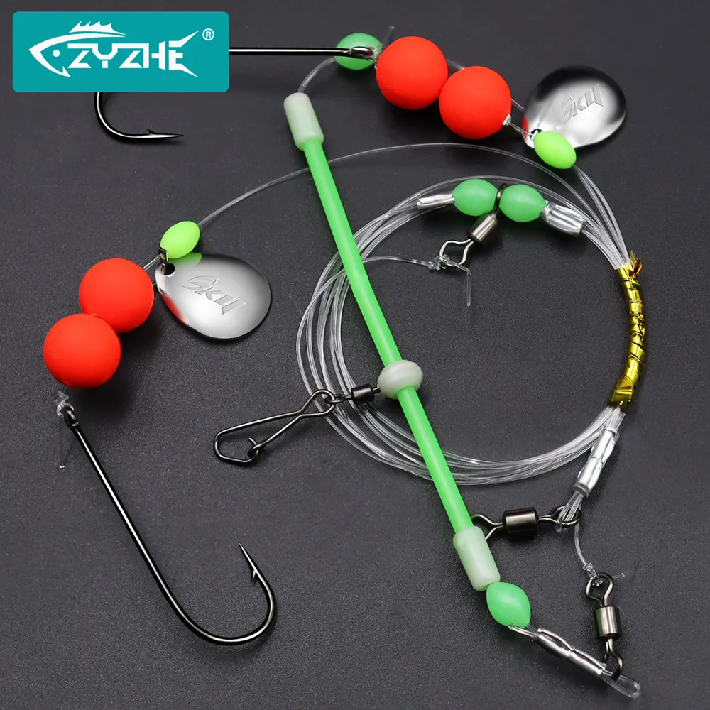 ZYZHE 1/3/5 Stück Surf-Angelsets mit Doppelhaken und Schwimmer, Meeresangelsets, ideal für Flunder, Schnapper, Barsch