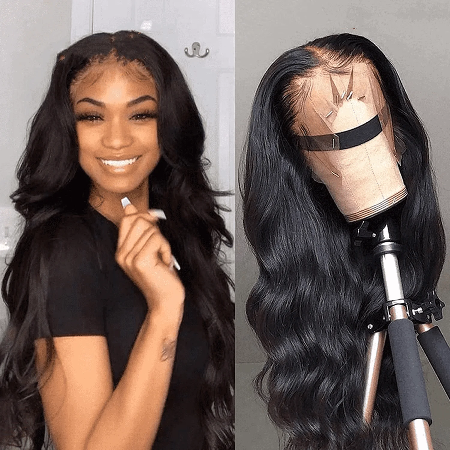 

Body Wave 13x4 Transparent Lace Front 100% Human Hair Wig Black 13x6 Lace Frontal Wigs 30 32 34 Inch Pre Plucked for Women Remy