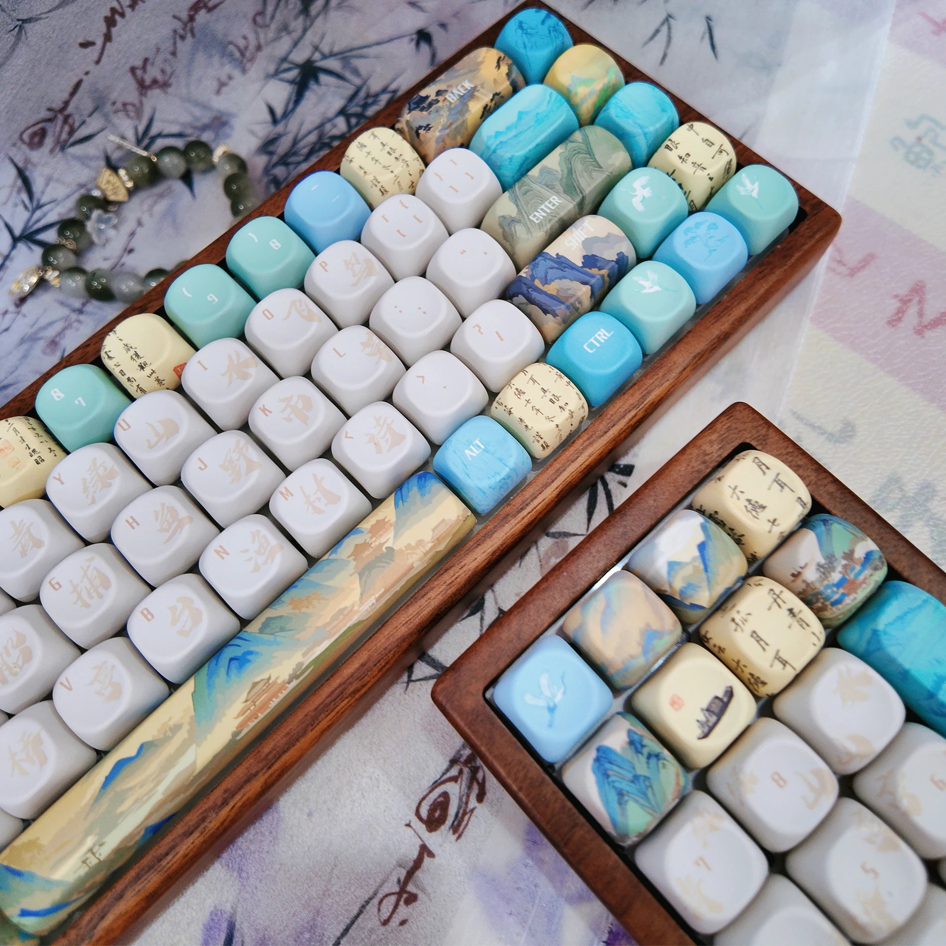 Thousand Miles Of Rivers Mountains Keycaps Chinese Ancient Landscape Painting Series Keycaps Pbt moa Cherry Soa Keyboard Keycaps