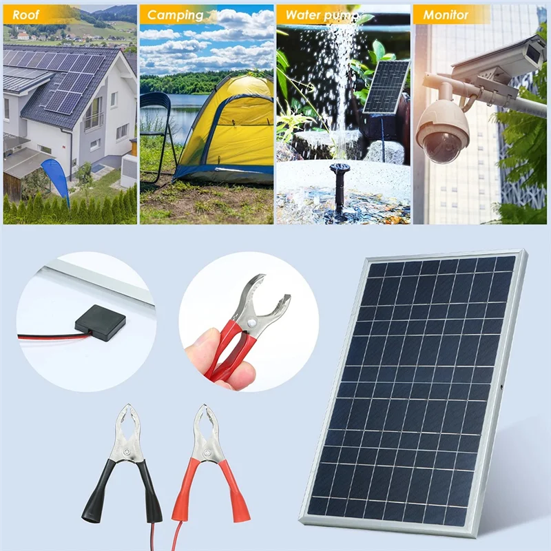 

AC88-12V Solar Panel Kit Complete 30W Power Portable Outdoor Rechargeable Solar Cell Generator For Home