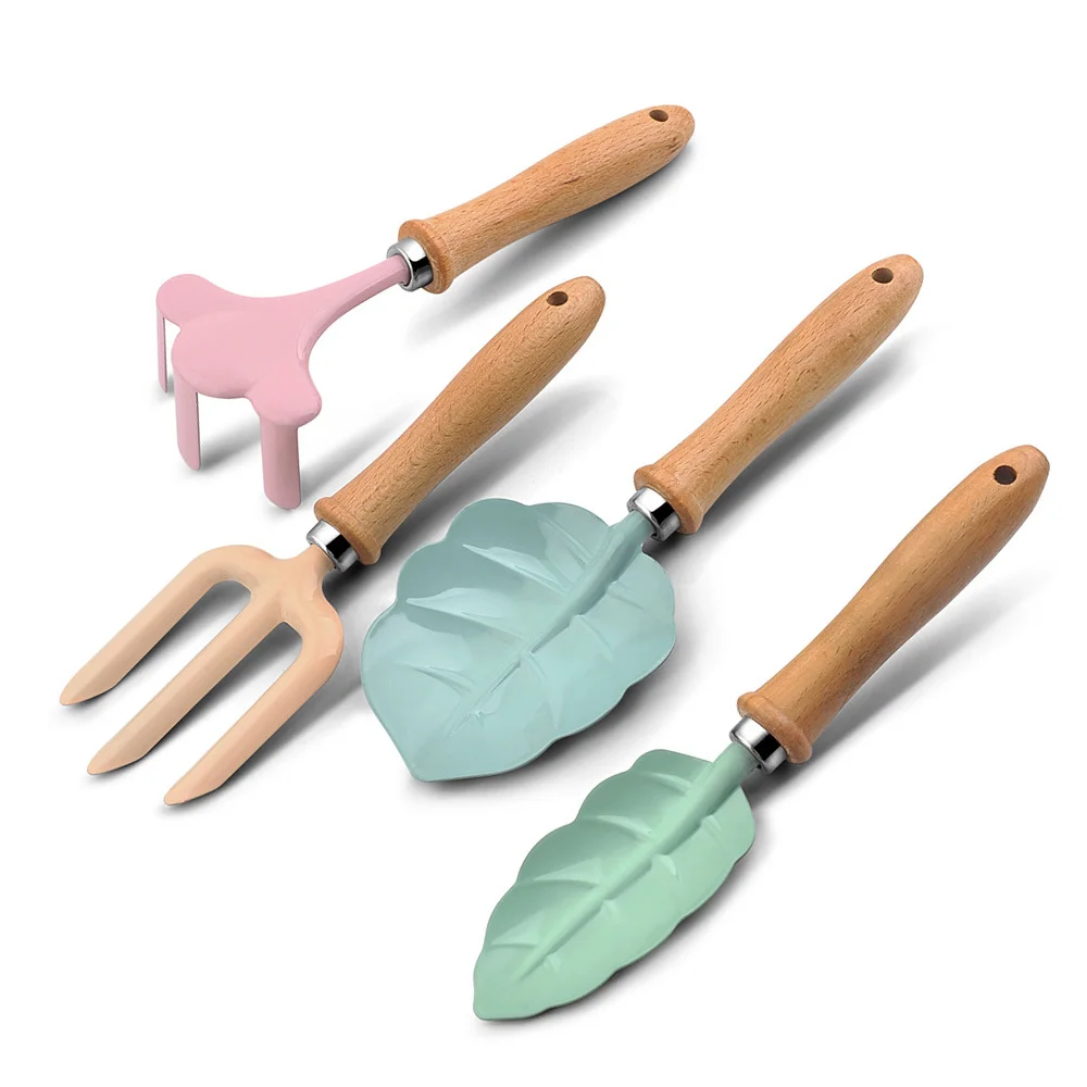 Little Gardener Tool Set Colorful  Safe Tools with Wood Hand Shovel Rake Fork Set Gardening Gifts for Kids Girls   JJ2372  SF
