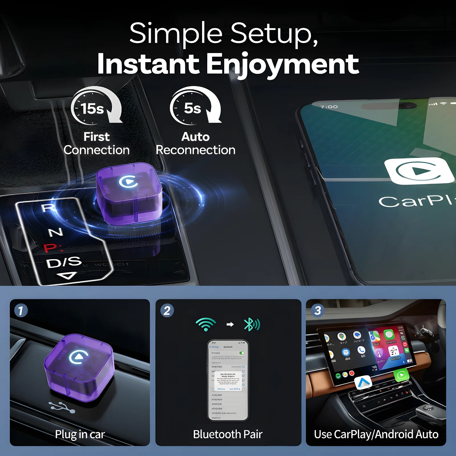 

Portable Wireless Carplay Adapter with Universal Android Auto Compatibility and for ios Car Play Smart Box Dongle CarPlay