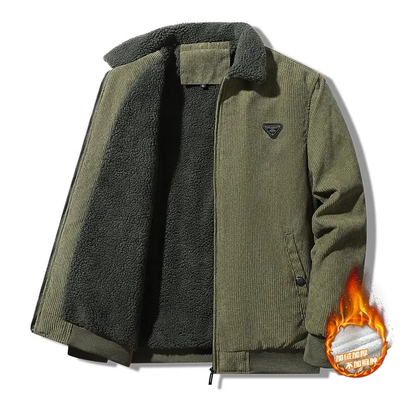 

Autumn and Winter Fashion Solid Color Thick Warm Corduroy Jacket For Men's Casual Loose Sports Plus Size High-Quality Jacket