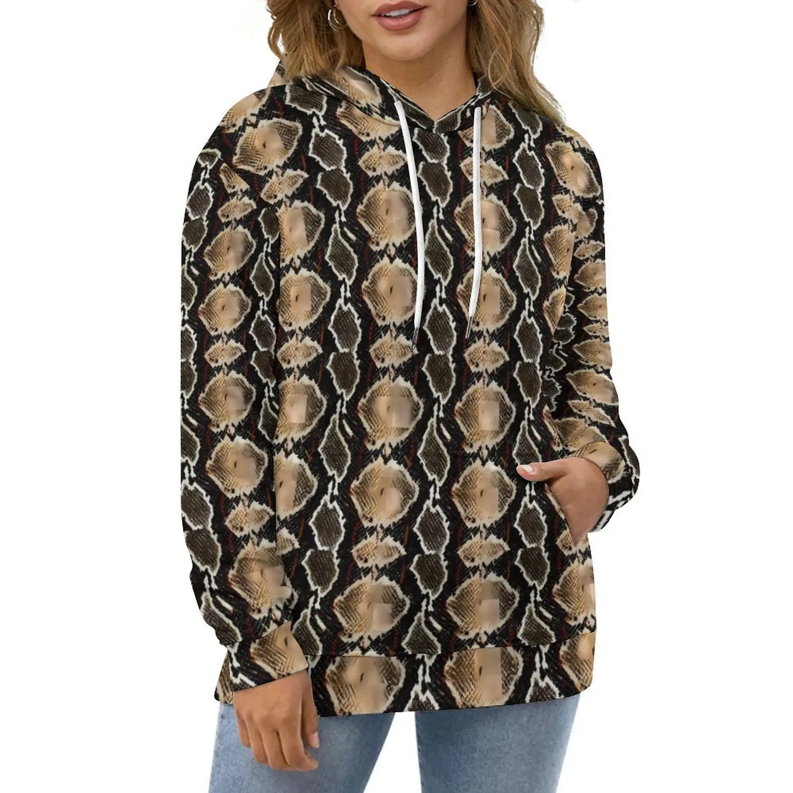 

Brown Black Snakeskin Hoodies Long Sleeve Animal Print Y2k Casual Hoodie Spring Streetwear Oversize Loose Hooded Sweatshirts