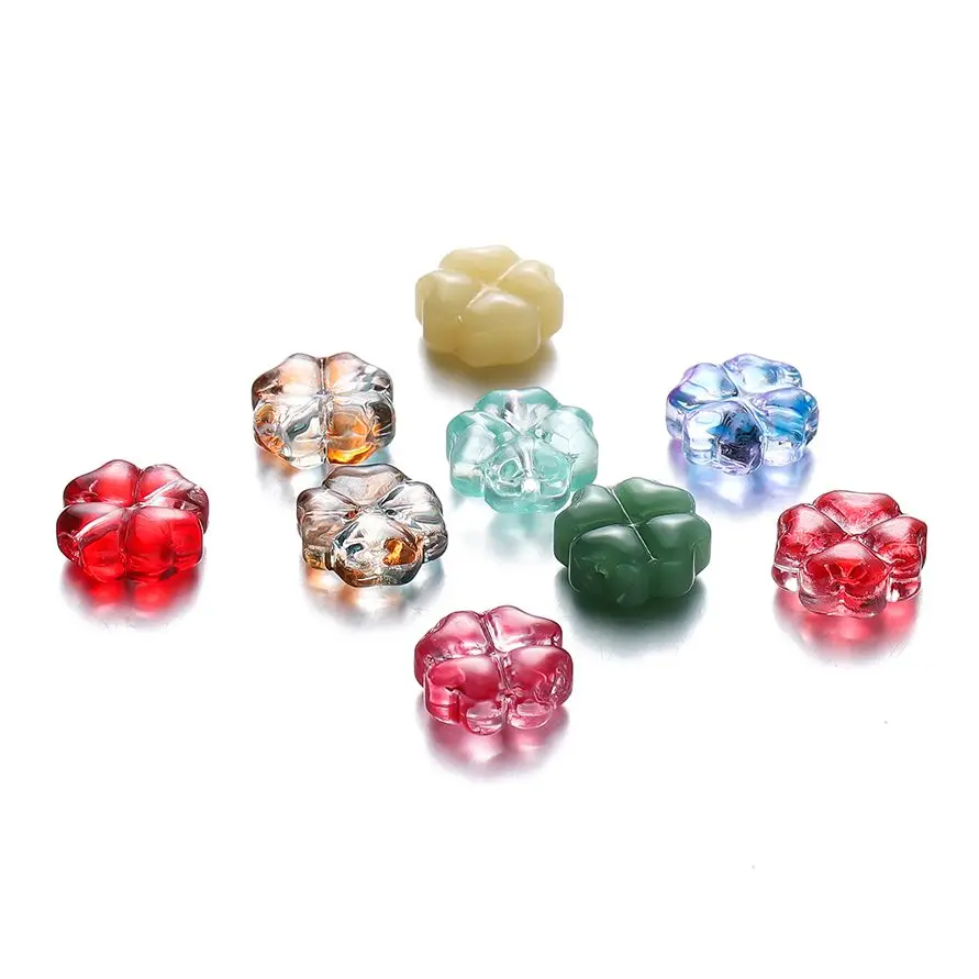 10 20pcs/bag Transparent Clover Shape Glass Beads Czech Lucky Bracelets Beads Fitting Jewelry Charm Crafts Accessories