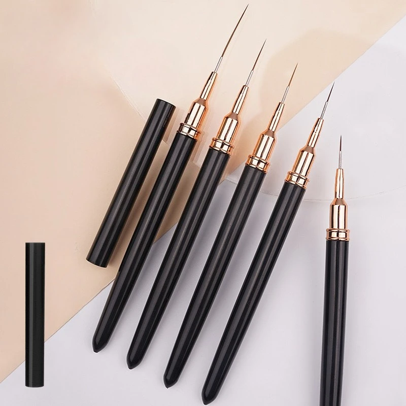 Premium Metallic Nail Art Brushes Set (5Pcs) with 1PC Display Stand - UV Gel Polish Painting Tools for Long Lines & Fine Details