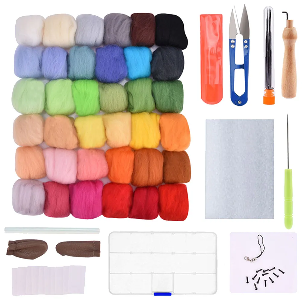 1Set 36 Color Wool Felt Pack 3G Per Shade Perfect for Needle Felting Crafting Wall Hangings Core Stuffing Weaving Wool Punch Kit