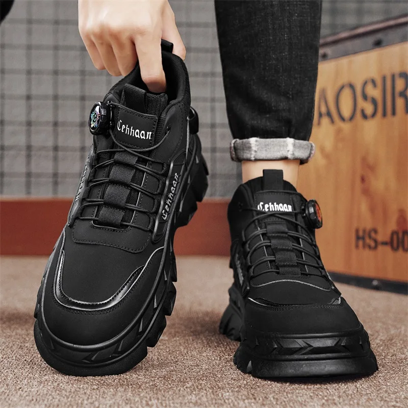 الكلاسيكية أحذية سوداء برقبة الرجال دراجة نارية الأحذية مقبض تصميم الرجال منصة الأحذية الجلدية مريحة أحذية العمل رجل بوتاس دي هومبر