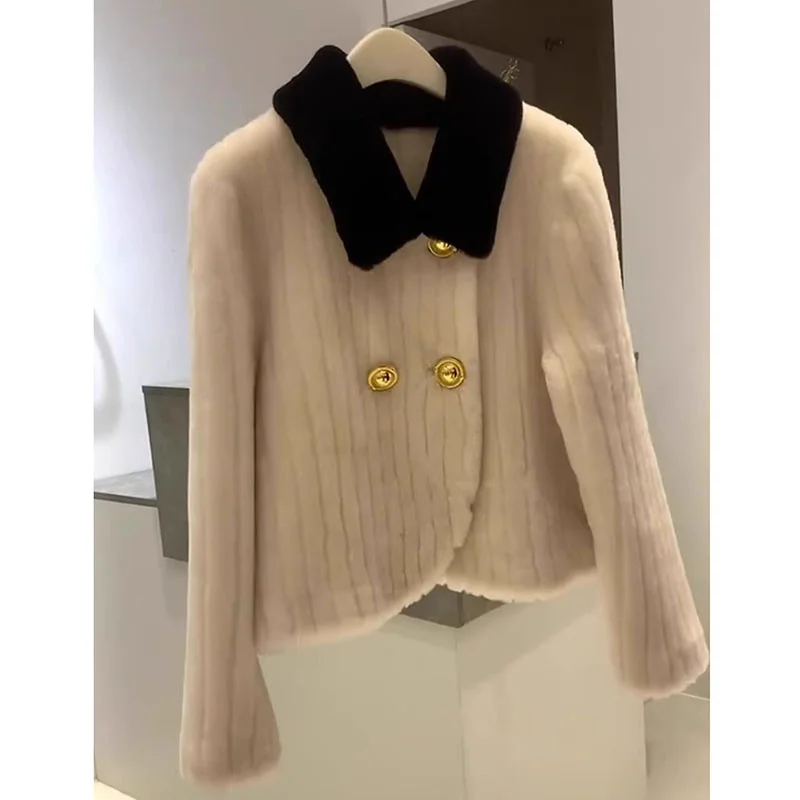 Short Lamb Cashmere Jacket For Women Autumn Winter Fur Coat French Small Fragrance High-End Feeling Thick and warm Lapel Collar