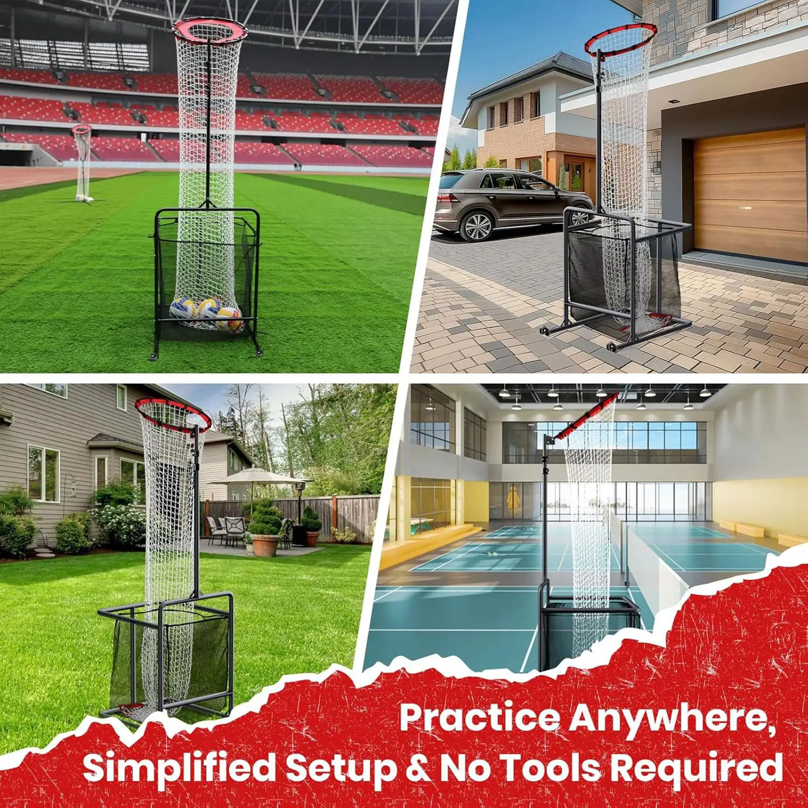 

Portable Volleyball Target Net for Spiking Setting and Serving Adjustable Steel Frame Training Equipment with Wheels