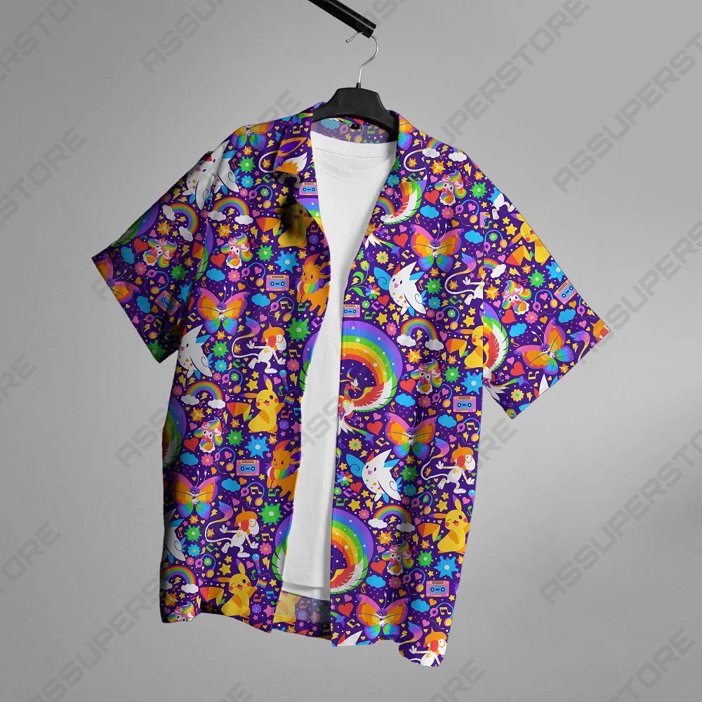 2025 New Summer Fashion Harajuku Street Interest Cartoon Casual Trend Turn-down Collar Men's Lapel Short-sleeved Shirt Tops Y2K - Image 5