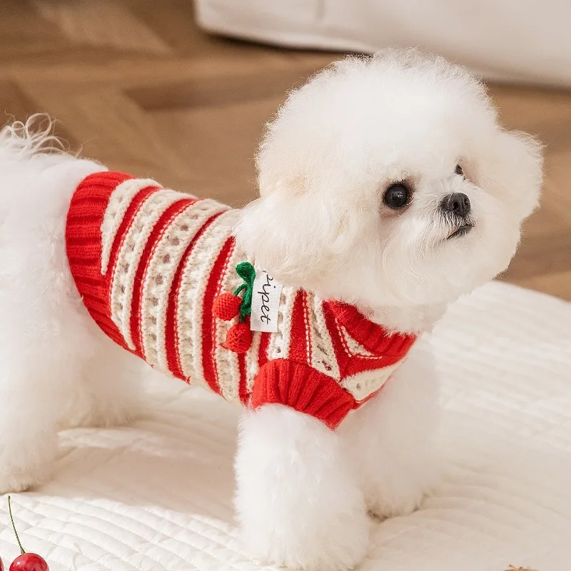 

Christmas Striped Knitted Dog Sweater Winter Warm Thick Two Leg Pullover Cozy For Small Dogs Bichon Poodle Chihuahua Puppy Extra