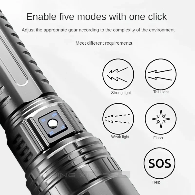 Built-in Battery Flash Light Emergency Spotlights 4km 10000LM 800W Most Powerful Led Flashlights Tactical 15000mah  Flash Light