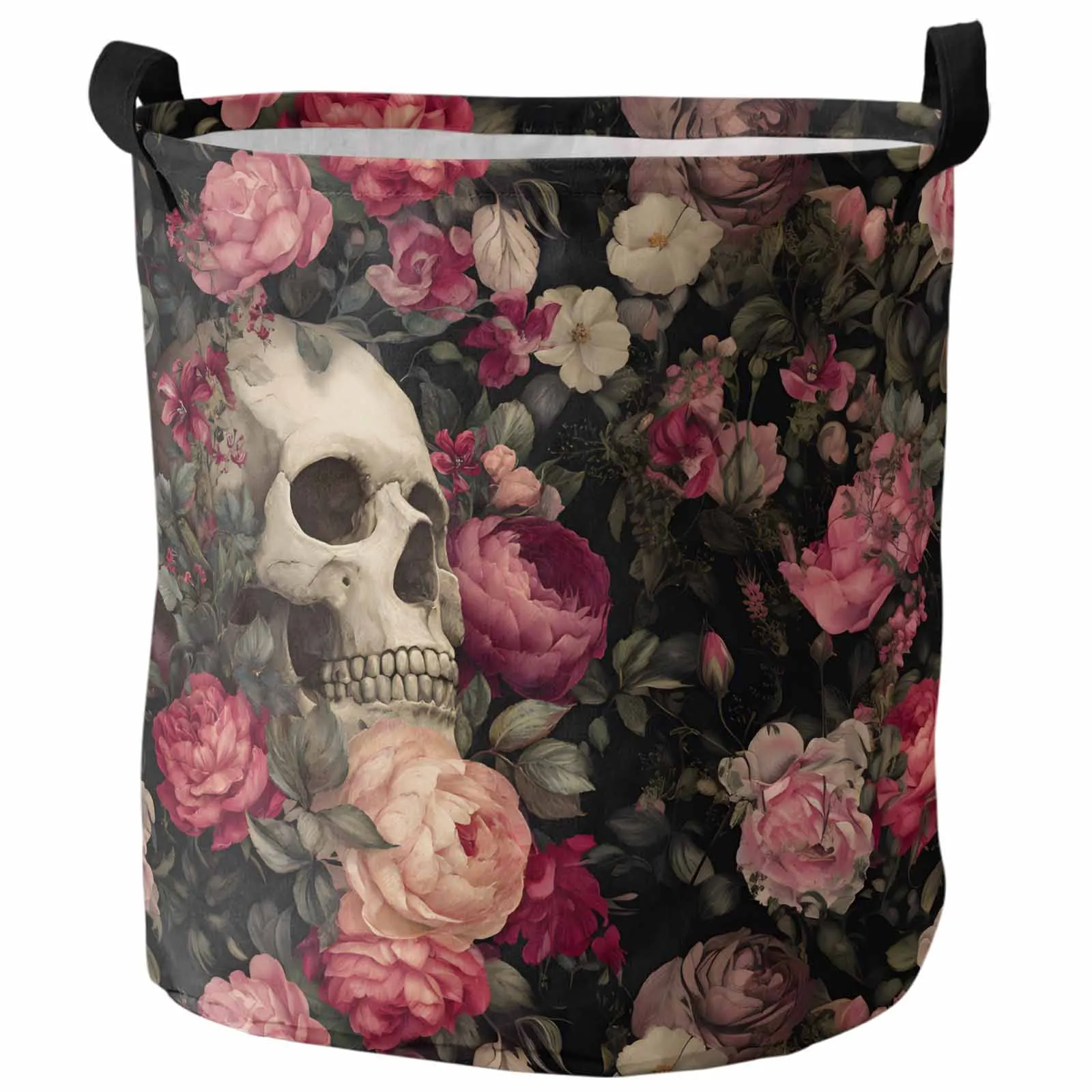 

Retro Floral Skull Horror Foldable Dirty Laundry Basket Kid's Toy Organizer Waterproof Storage Baskets