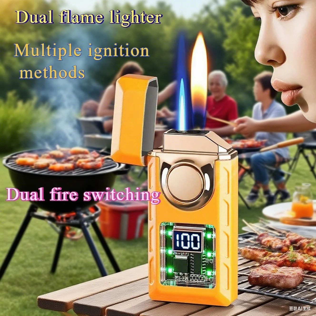 

Creative Voice Controlled Ignition Gas Lighter Color Light Battery Display Open Fire Switching Jet Fire USB Electric Lighters